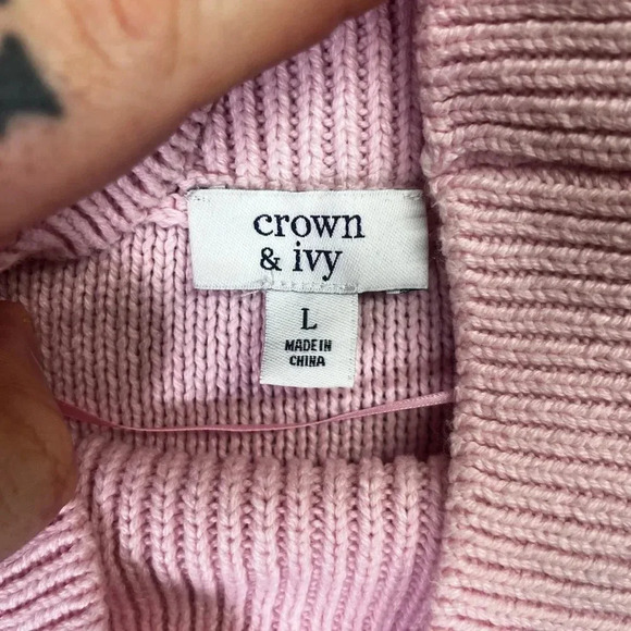 Crown & Ivy Mock Neck Cable Knit sweater Womens L heavy Warm Colorblock 1294 - Picture 3 of 8